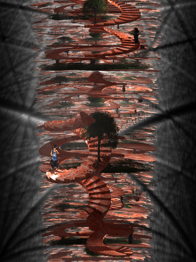 Climbing the flight of stairs