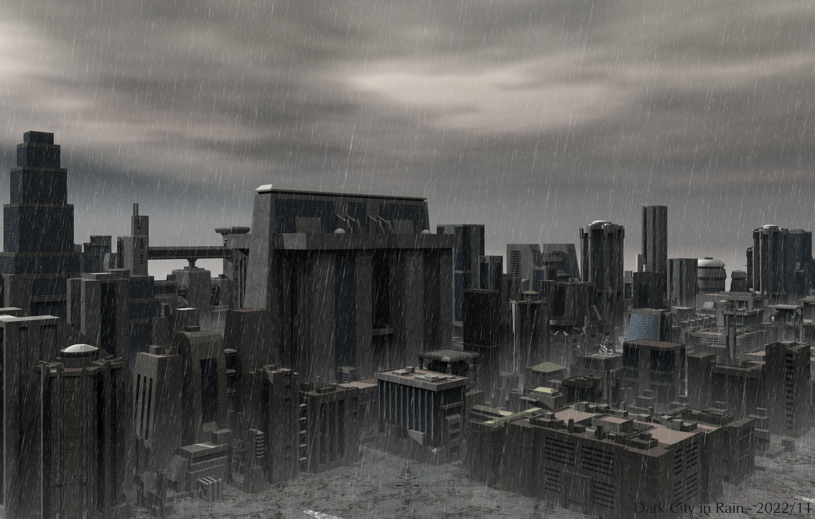 Dark City in Rain