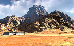 Desert Temple on Foot of Mountain